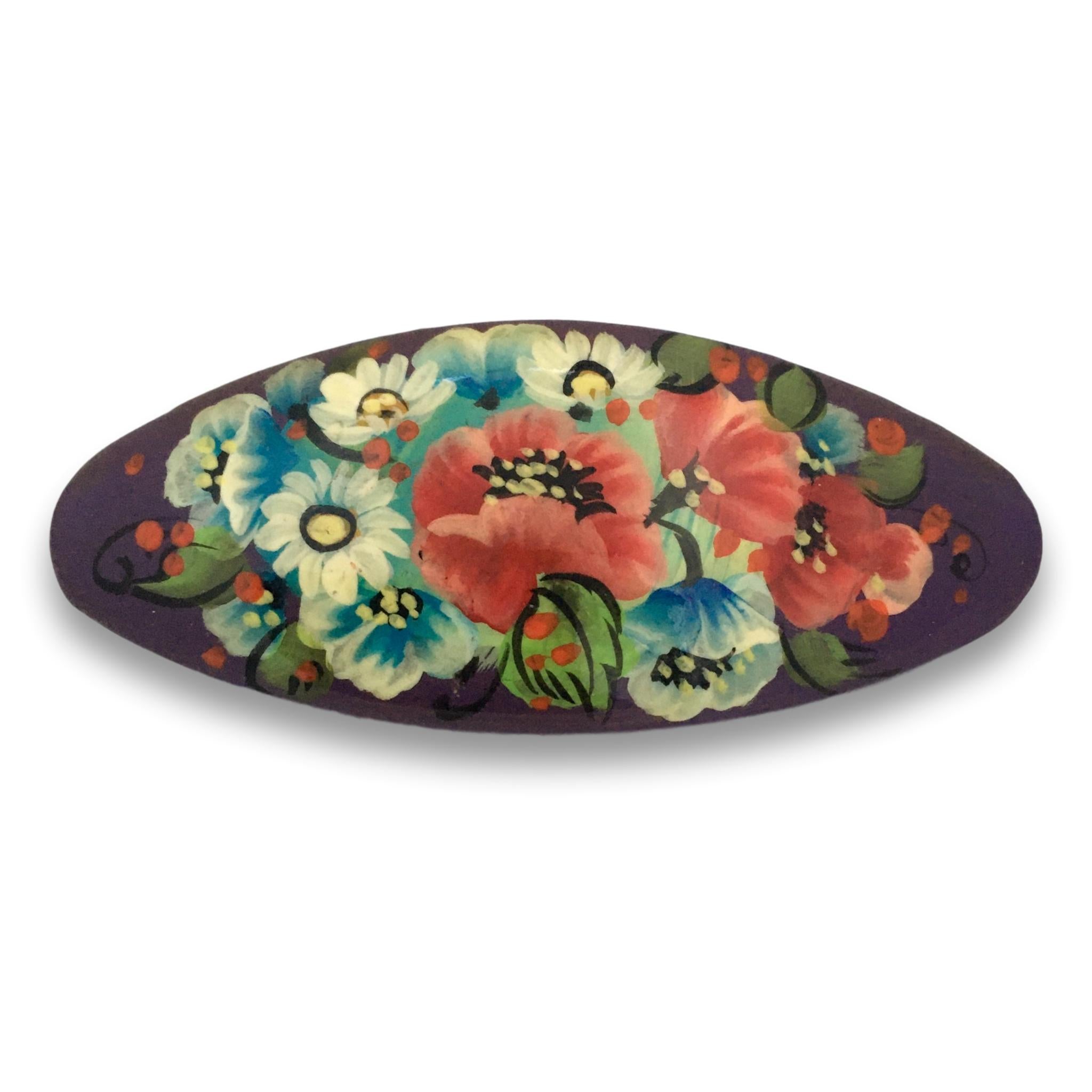 Vintage Hand Painted Ceramic Floral Hair Barrette Hand Painted Floral Barrettes, Russian Folk Art Hair Clip - Etsy main image 2