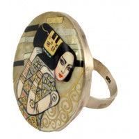 Hand Painted round Silver Ring Expectation Klimt