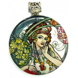 Mother of Pearl Silver Pendant Inspired by Muse Alphonse Mucha