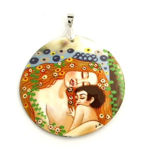 Hand Painted Pendant Inspired by Mother and Child Klimt