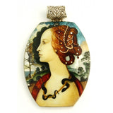 Hand Painted Large Silver Pendant Inspired by Sandro Botticelli