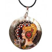 Hand Painted Pendant Inspired by Mucha Picture The Blonde Mucha