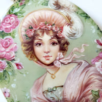 lady with roses Russian hand painted miniature 