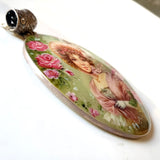 mother of pearl in sterling silver hand painted pendant
