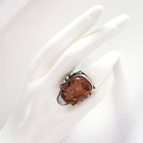 Large Oval Cognac Amber Sterling Silver Adjustable Ring BuyRussianGifts Store