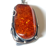 cognac Large amber pendant in sterling silver