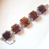 large square cognac link amber bracelet with sterling silver