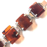 large square cognac amber bracelet with sterling silver