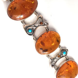 oval amber link silver bracelet with turquoise 