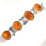 Large Oval Honey Amber Silver Bracelet with Turquoise Beads BuyRussianGifts Store