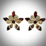 Large flowers amber stud earrings