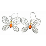 Large Butterfly Amber & Sterling Silver Earrings