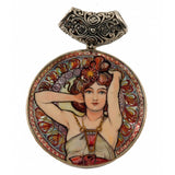 Hand Painted Sterling Silver Pendant inspired by Amethyst Alphonse Mucha