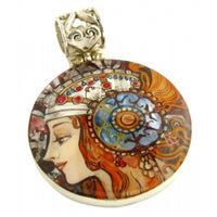 Hand Painted Small Silver Pendant inspired by The Blonde, Mucha