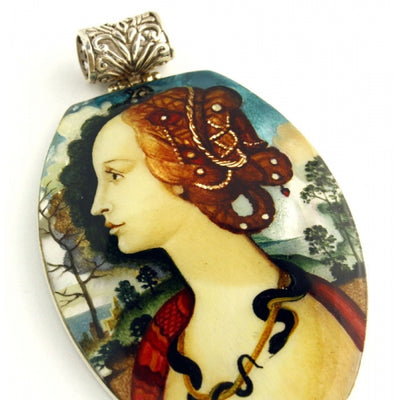 Hand Painted Large Silver Pendant Inspired by Sandro Botticelli