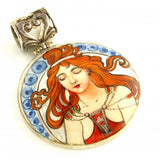 Small Silver Pendant Inspired by Music from Art Series Alphonse Mucha