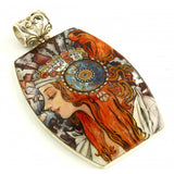 Hand Painted Silver Pendant Inspired by The Blonde Alphonse Mucha