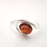 Minimalist Ring / Oval Cognac Shade Natural Amber & Sterling Silver BuyRussianGifts Store
