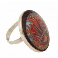 Silver Mother Pearl Hand Painted Ring