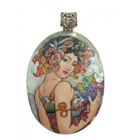 Mother of Pearl Silver Pendant Inspired by Fruit Mucha