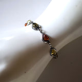 multicolor amber in sterling silver link bracelet