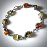 multicolor amber in sterling silver link bracelet