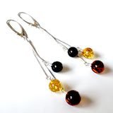 Honey cherry beads long amber earrings with sterling silver