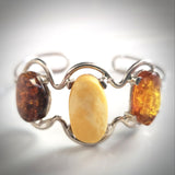 Multicolor Natural Amber Cuff silver Bracelet 