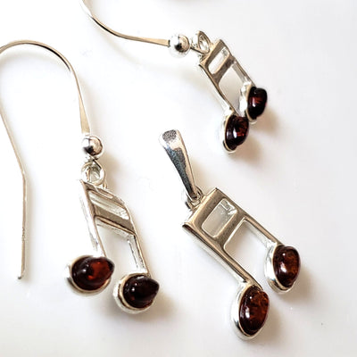 silver music note earrings pendant jewelry set 