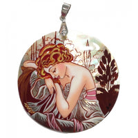 Hand Painted Pendant Inspired by Nights Rest, Mucha