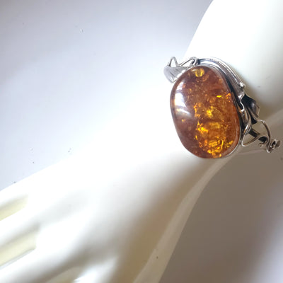 Oval Amber Silver Bracelet