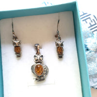 owl earrings pendant jewelry set in gifts box