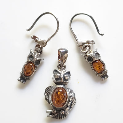 owl earrings pendant jewelry set