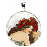Hand Painted Pendant inspired by "Summer", Mucha