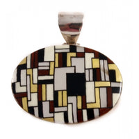 Hand Painted Mother of Pearl Silver Pendant Inspired by Klimt