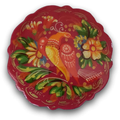 Phoenix bird hand painted Palekh red prooch