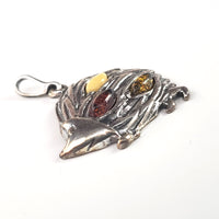 Porcupine Multicolor Amber Sterling Silver Pendant BuyRussianGifts Store
