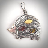 Porcupine Multicolor Amber Sterling Silver Pendant BuyRussianGifts Store