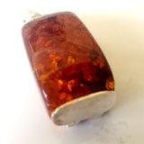 Rectangular cognac amber pendant in sterling silver frame