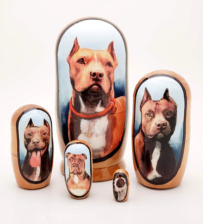 Pitbull Nesting Doll Red Nose Pit Set 4"Tall