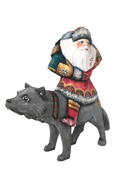 Handcrafted Russian Santa on a wolf