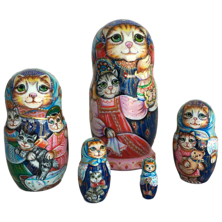 Cat Family Russian Nesting Dolls 5 pieces set BuyRussianGifts Store