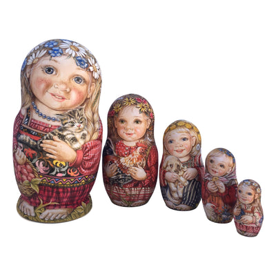 Russian summer nesting dolls kids with animals 