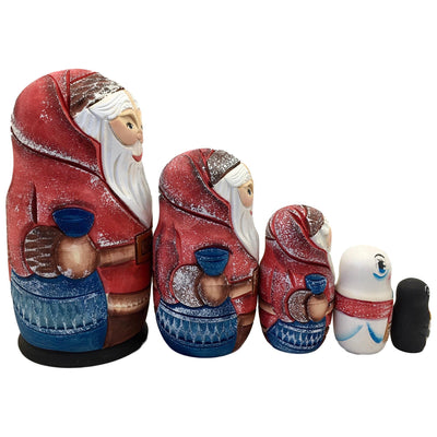 Carved Santa 5 Piece Nesting Doll Set BuyRussianGifts Store