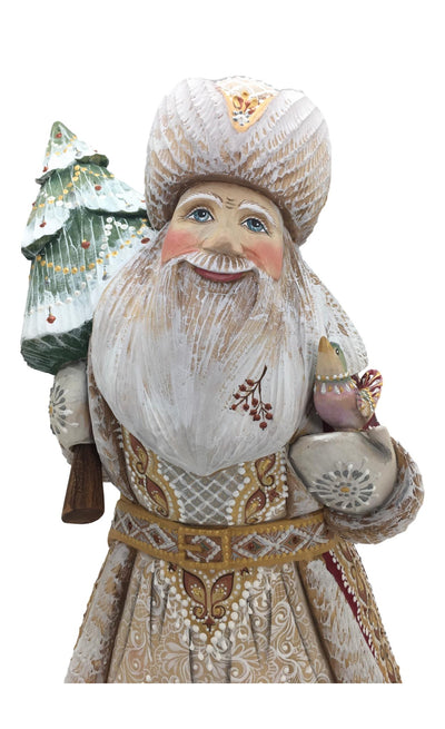 Carved Santa with Xmas tree and bird 