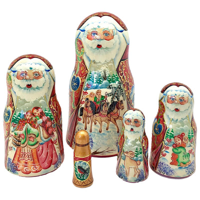 Russian Santa Winter Village Nesting Doll Christmas Set of 5 BuyRussianGifts Store