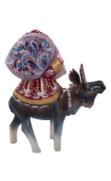 Moose with Santa wood hand carved figurine 