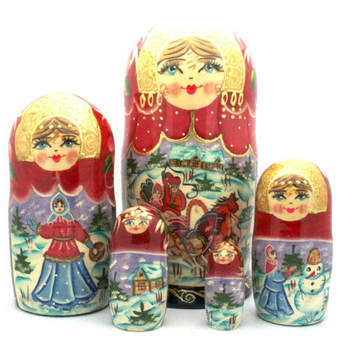 Russian Troyka Winter 5 Piece Nesting Doll Set