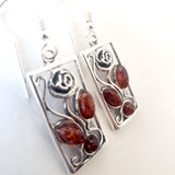 silver amber rose earrings