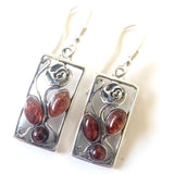 Silver Rose with Cognac Beads Amber Earrings BuyRussianGifts Store